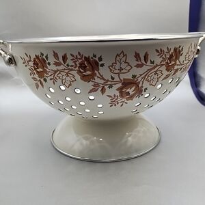 Vintage Floral Colander - Cream and Brown